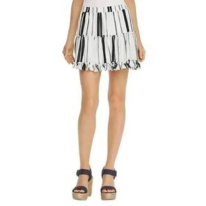AQUA Women's Ivory/Black Poly Striped Tiered Lined Mini Skirt